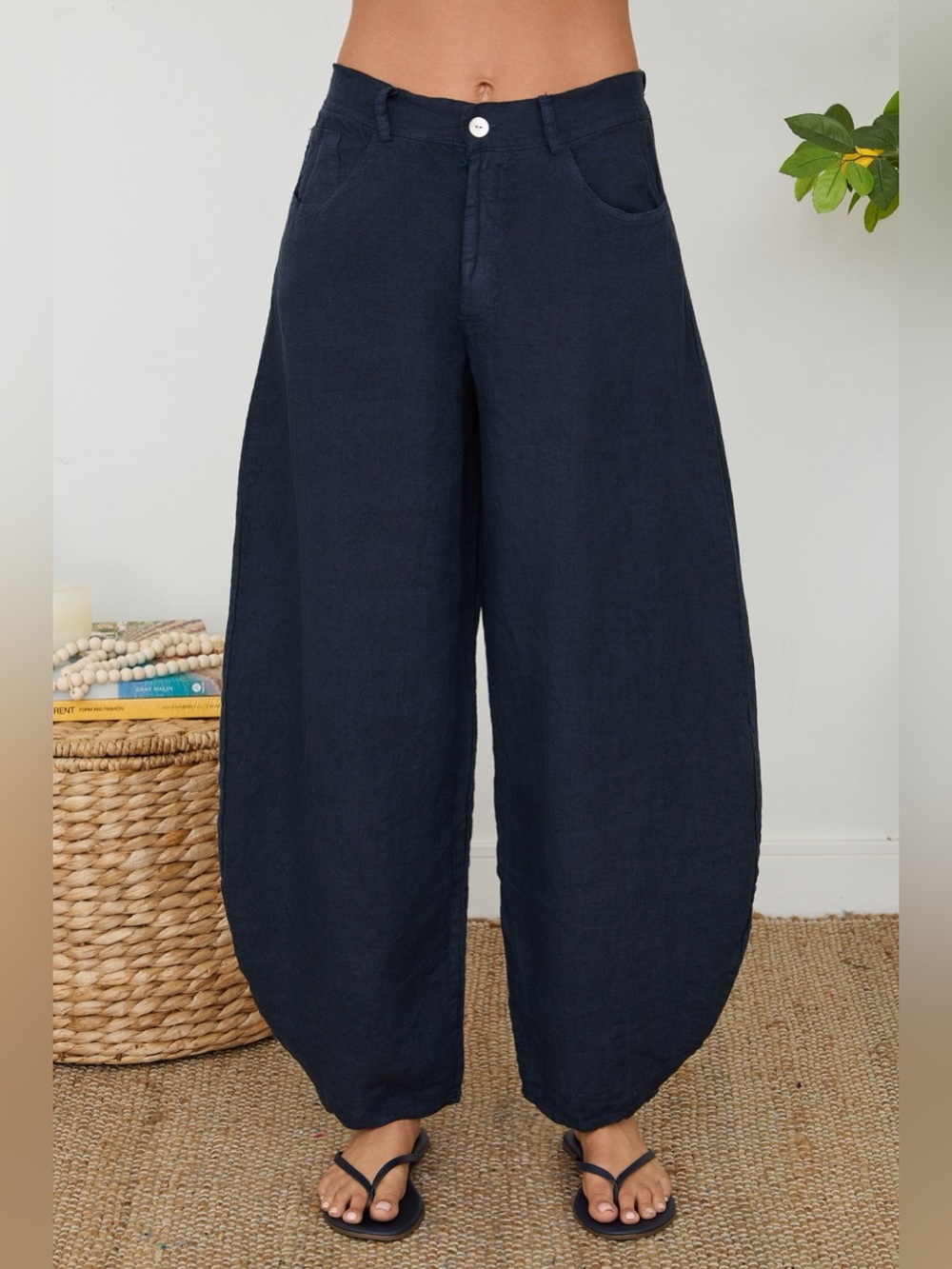 (155163/E11441-OCH) LINEN BARREL PANTS - Picture 4 of 7
